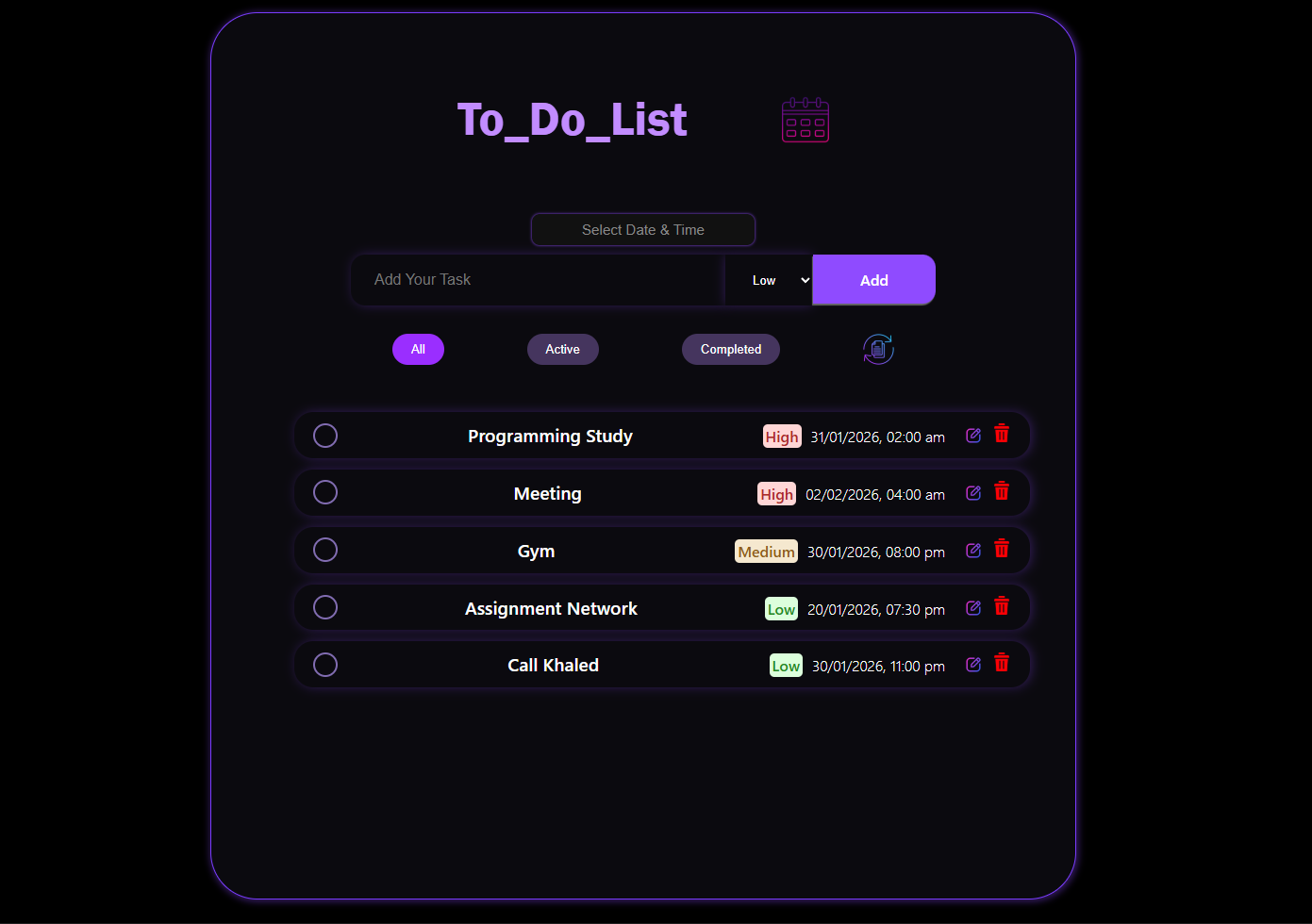 Smart To-Do List App باستخدام React.js لتنظيم المهام بذكاء تفاصيل العمل