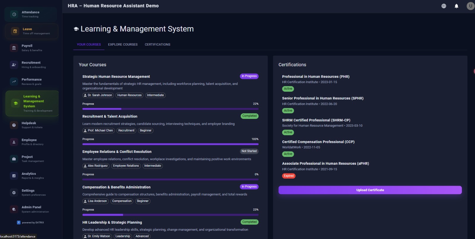 تطوير وجهة اماميه لبرنامج HRA System